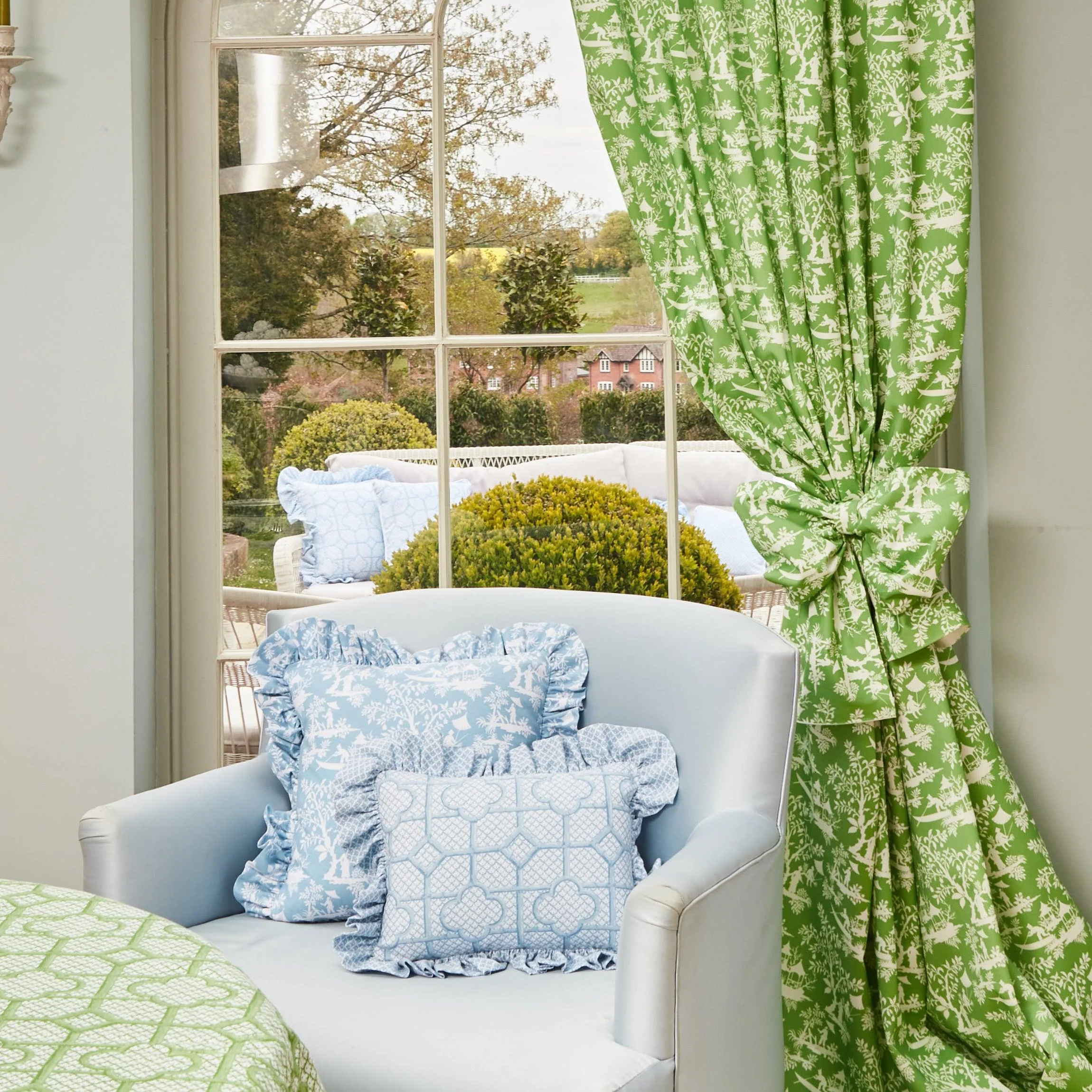 Blue Bamboo Trellis Fabric - Image 3