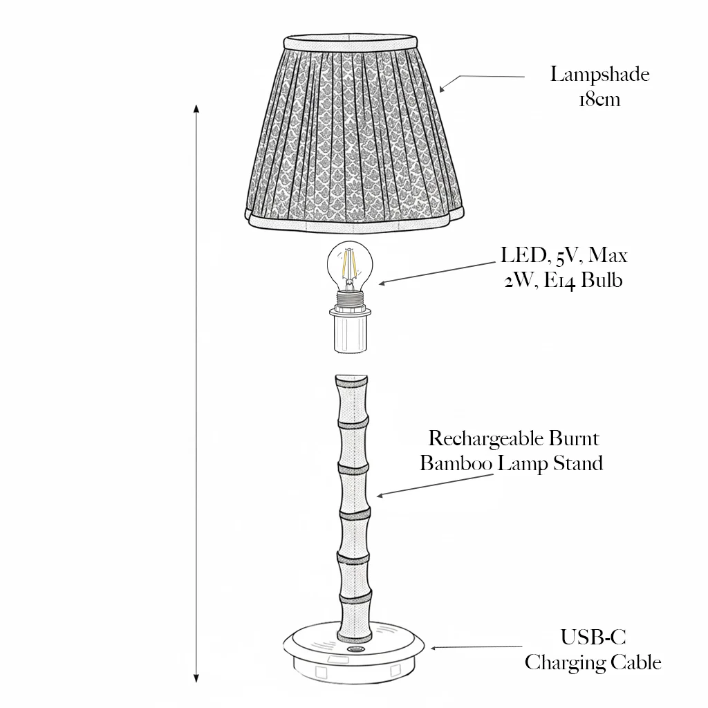 Burnt Bamboo Rechargeable Lamp with Chocolate & Olive Lotus Shade (18cm) - Image 8