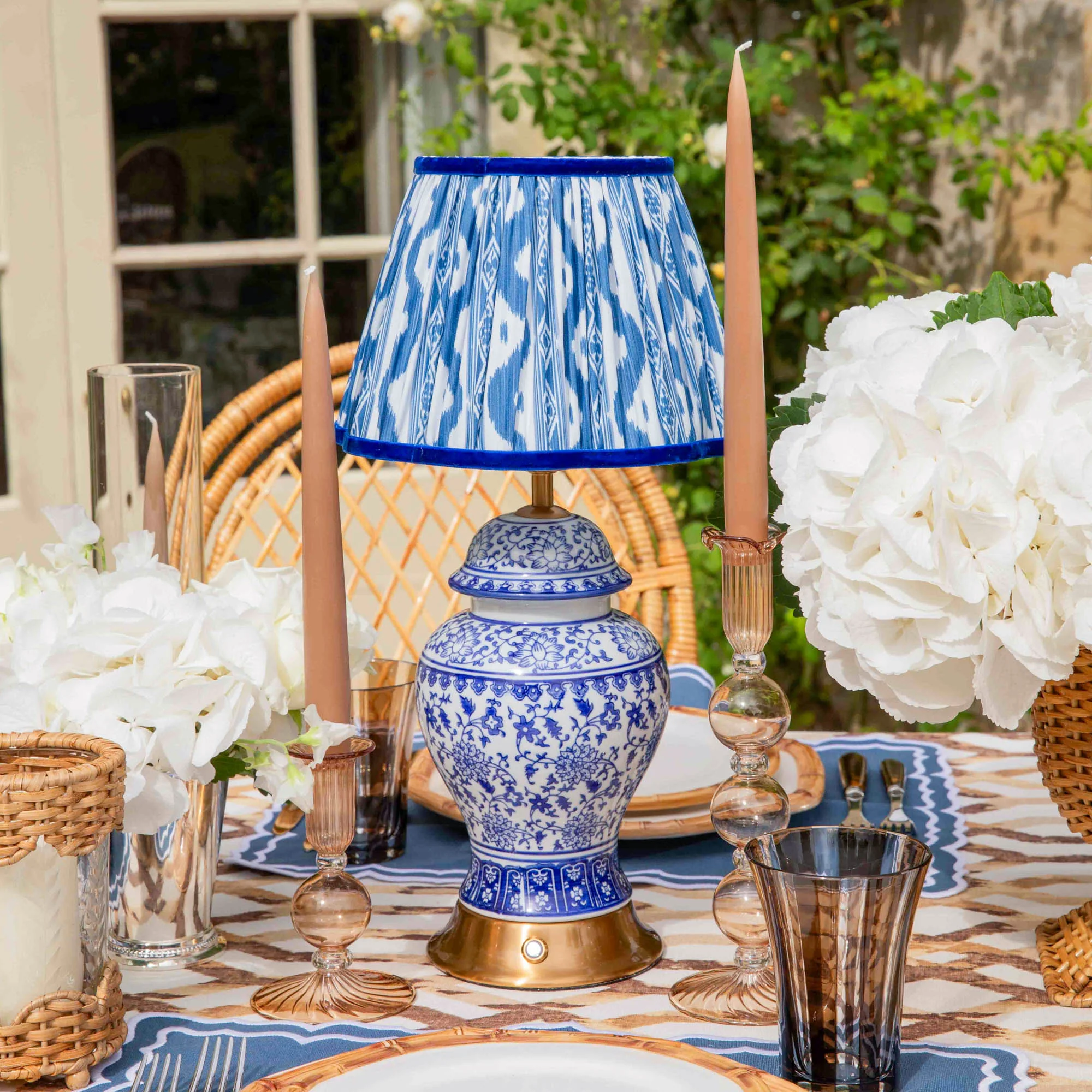 Chinoiserie Rechargeable Lamp & Cobalt Ikat Shade (22cm) - Image 11
