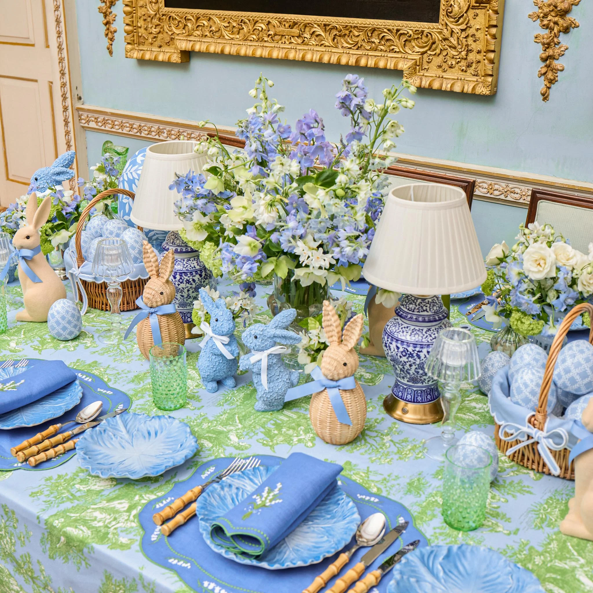 Lily of the Valley Blue Linen Placemats & Napkins (Set of 4) - Image 5