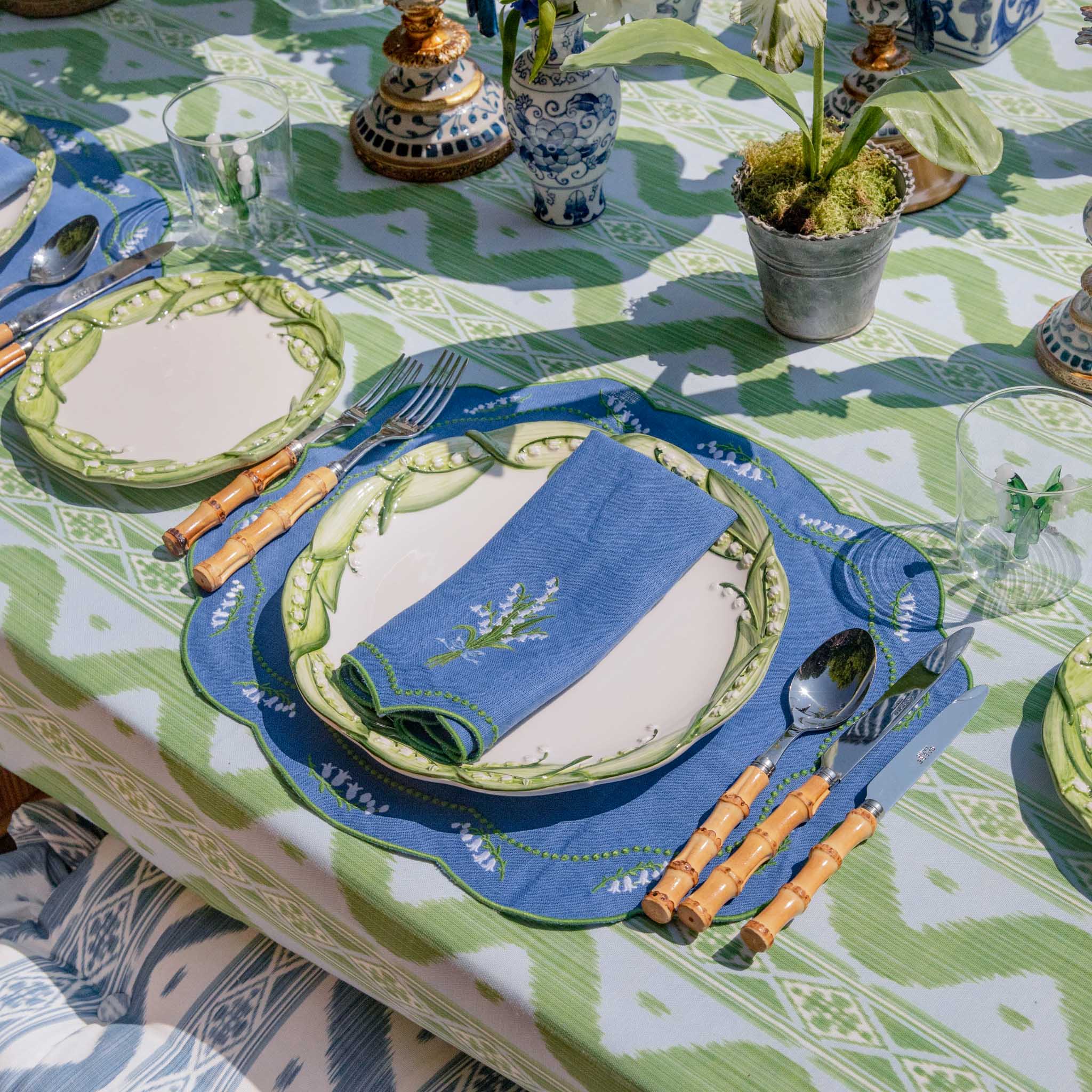 Lily of the Valley Blue Linen Placemats & Napkins (Set of 4) - Image 10