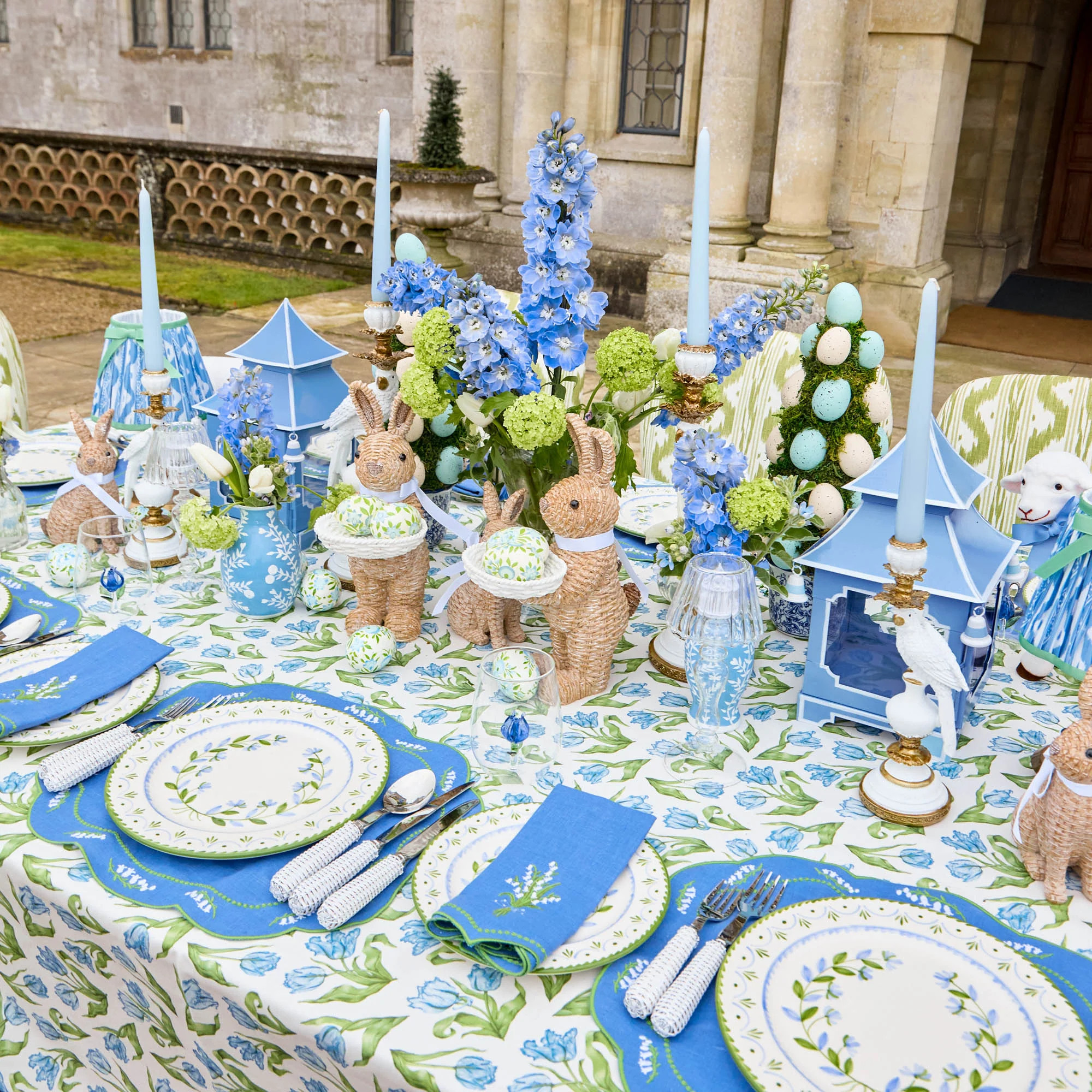 Lily of the Valley Blue Linen Placemats & Napkins (Set of 4) - Image 13