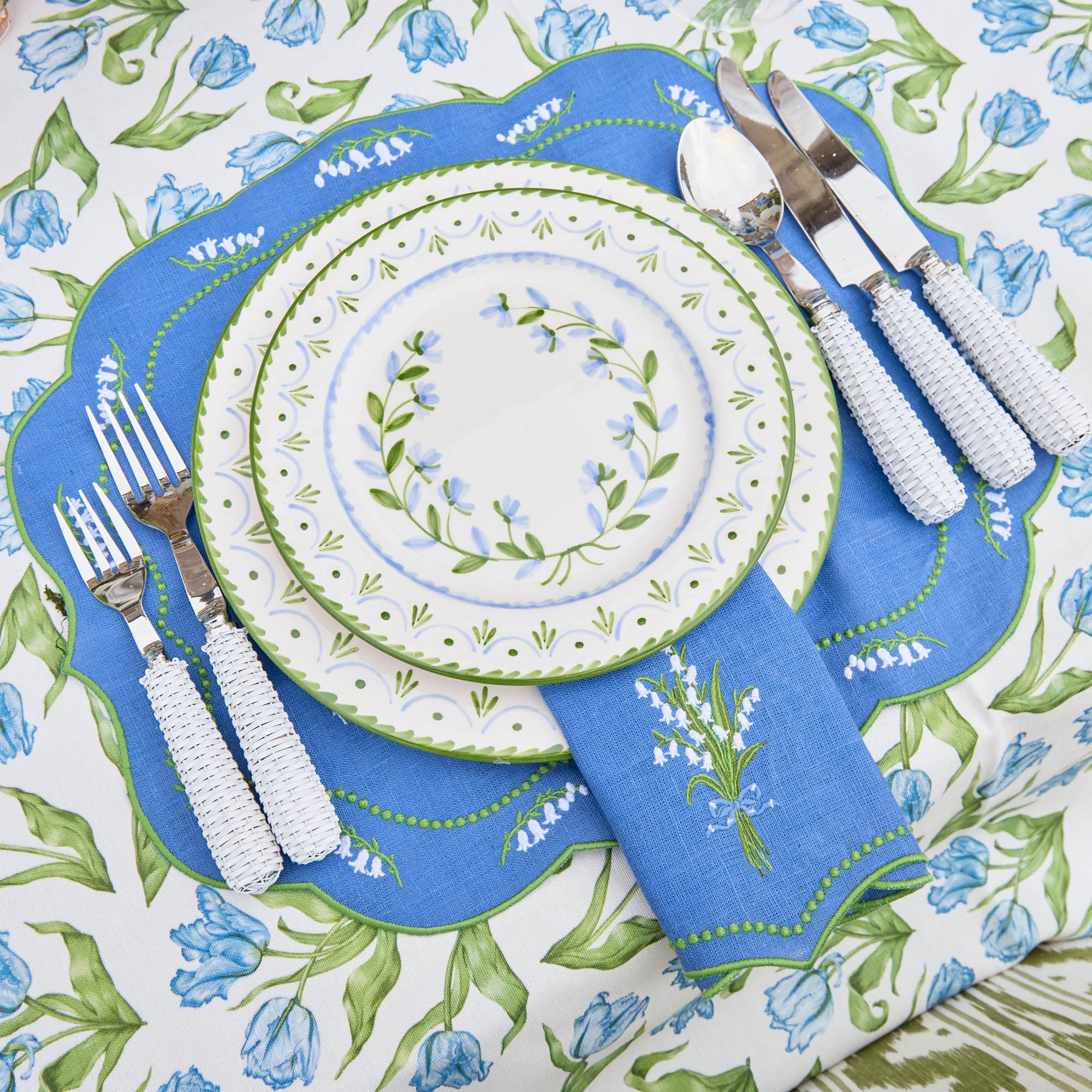 Lily of the Valley Blue Linen Placemats & Napkins (Set of 4) - Image 15