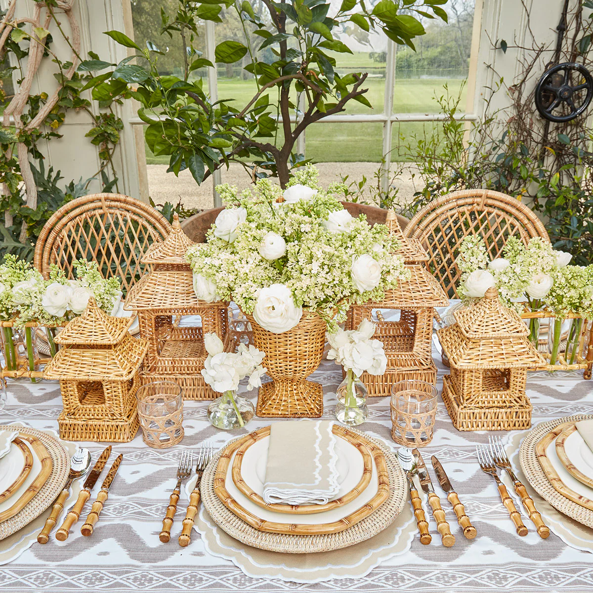 Rattan Pagoda & Urn Vase Set - Image 13