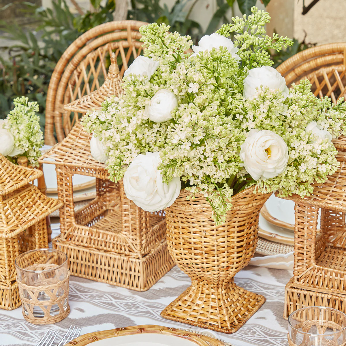 Rattan Pagoda & Urn Vase Set - Image 14