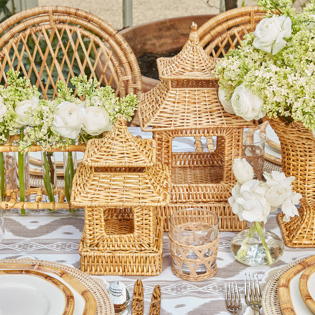 Rattan Pagoda & Urn Vase Set - Image 16