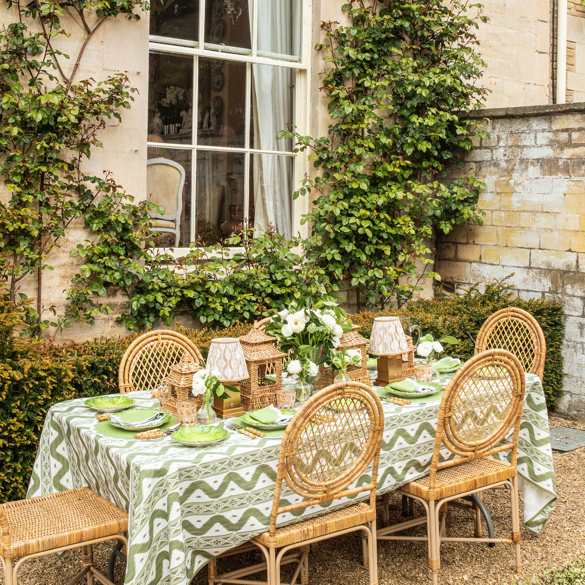 Olive Green Ikat Tablecloth - Image 4