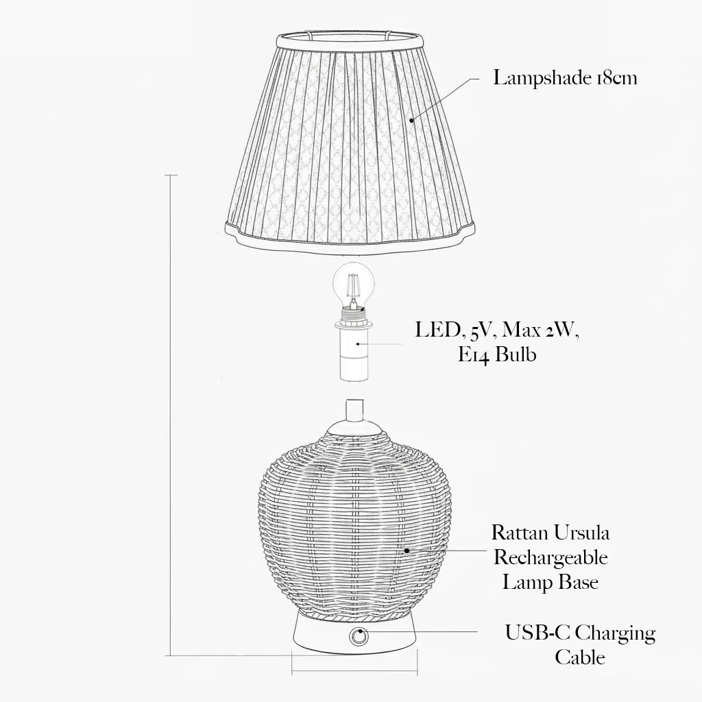 Rattan Ursula Rechargeable Lamp with Cobalt & Red Lotus Shade (18cm) - Image 4