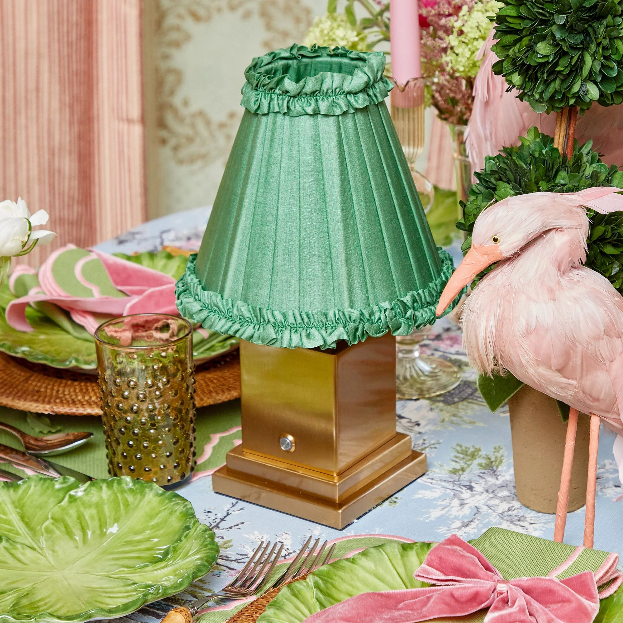 Square Rechargeable Lamp with Green Frilled Shade (18cm) - Image 11