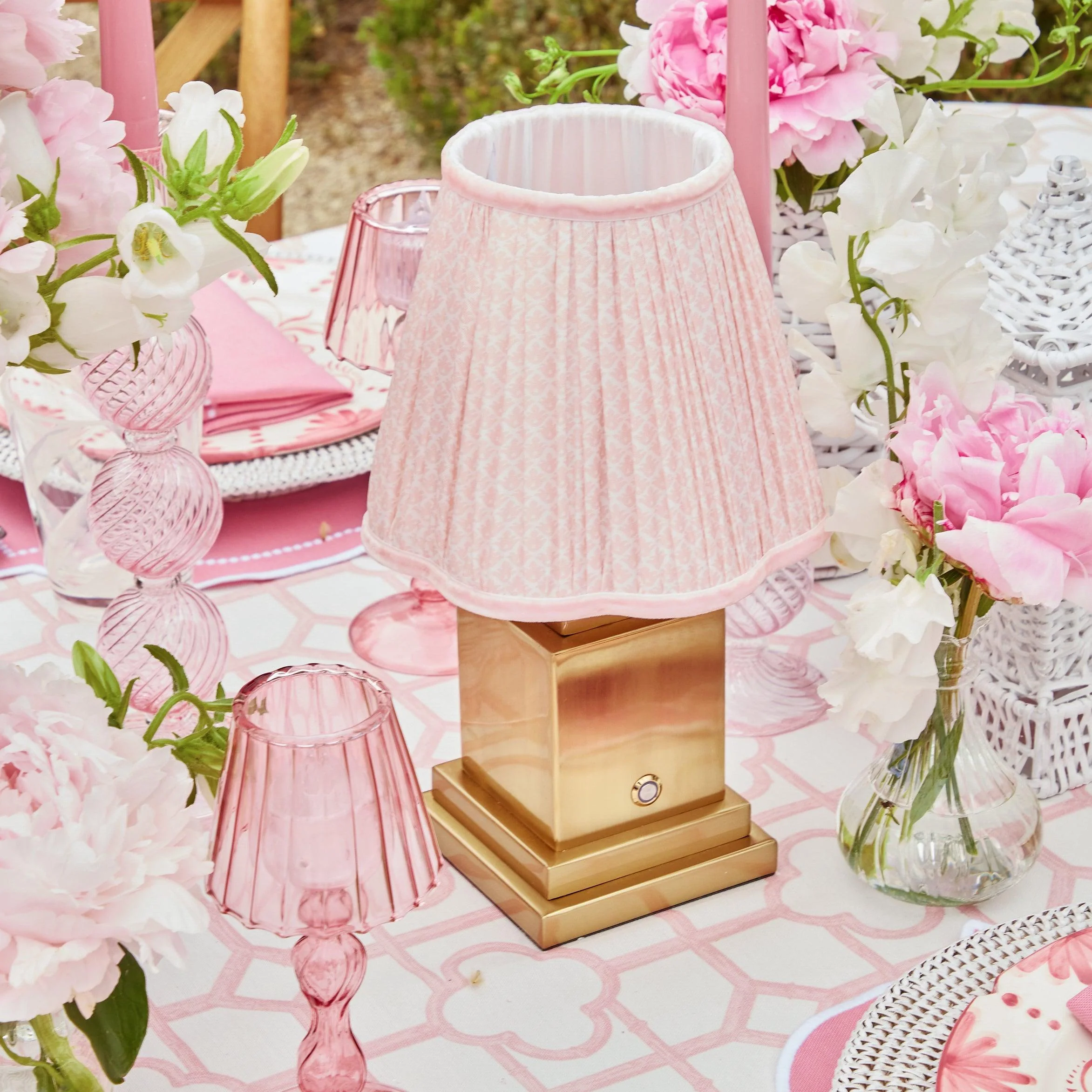 Square Rechargeable Lamp with Pink Lotus Shade (18cm) - Image 8